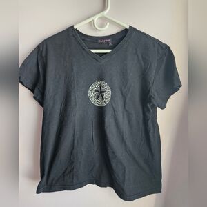 Fresh Produce Black V-Neck Tee with Star Design